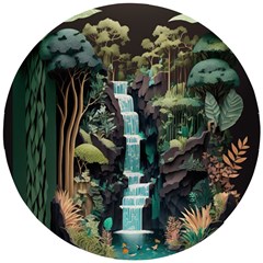 Jungle Tropical Trees Waterfall Plants Papercraft Wooden Puzzle Round by Ravend