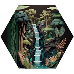 Jungle Tropical Trees Waterfall Plants Papercraft Wooden Puzzle Hexagon by Ravend