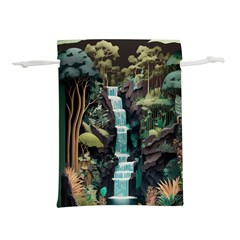 Jungle Tropical Trees Waterfall Plants Papercraft Lightweight Drawstring Pouch (m) by Ravend