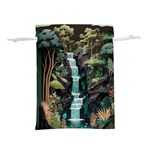 Jungle Tropical Trees Waterfall Plants Papercraft Lightweight Drawstring Pouch (L) Front