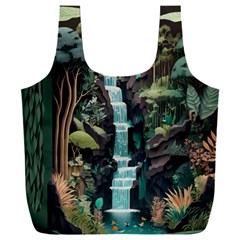 Jungle Tropical Trees Waterfall Plants Papercraft Full Print Recycle Bag (xxl) by Ravend