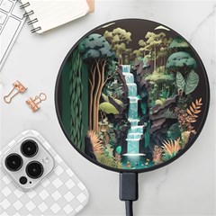 Jungle Tropical Trees Waterfall Plants Papercraft Wireless Fast Charger(black) by Ravend