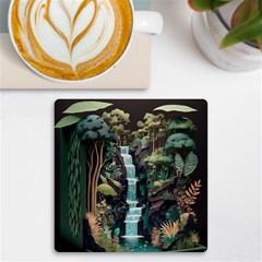 Jungle Tropical Trees Waterfall Plants Papercraft Uv Print Square Tile Coaster  by Ravend