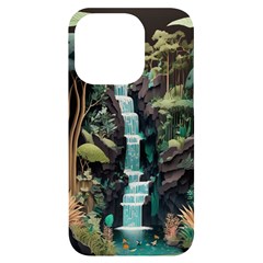 Jungle Tropical Trees Waterfall Plants Papercraft Iphone 14 Pro Black Uv Print Case by Ravend