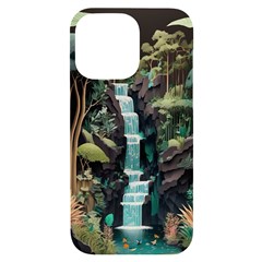 Jungle Tropical Trees Waterfall Plants Papercraft Iphone 14 Pro Max Black Uv Print Case by Ravend