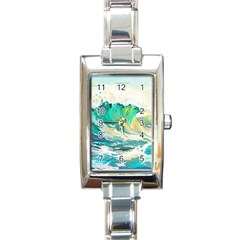 Waves Ocean Sea Tsunami Nautical Painting Rectangle Italian Charm Watch by Ravend