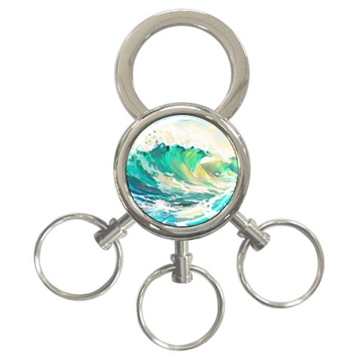 Waves Ocean Sea Tsunami Nautical Painting 3-Ring Key Chain