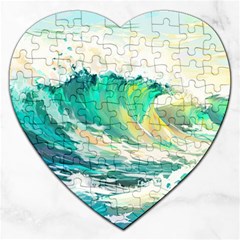 Waves Ocean Sea Tsunami Nautical Painting Jigsaw Puzzle (heart) by Ravend