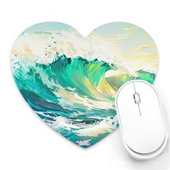 Waves Ocean Sea Tsunami Nautical Painting Heart Mousepad by Ravend