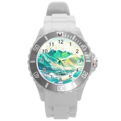 Waves Ocean Sea Tsunami Nautical Painting Round Plastic Sport Watch (l) by Ravend