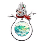 Waves Ocean Sea Tsunami Nautical Painting Metal Snowman Ornament Front