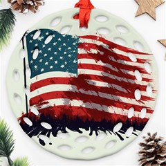 Patriotic Usa United States Flag Old Glory Round Filigree Ornament (two Sides) by Ravend