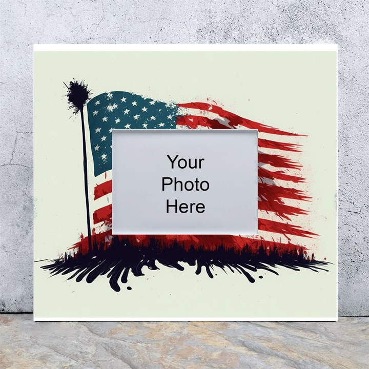 Patriotic Usa United States Flag Old Glory White Wall Photo Frame 5  x 7 