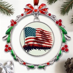 Patriotic Usa United States Flag Old Glory Metal X mas Wreath Ribbon Ornament