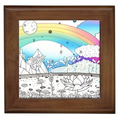 Rainbow Fun Cute Minimal Doodle Drawing Framed Tile by Ravend