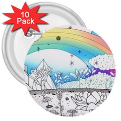 Rainbow Fun Cute Minimal Doodle Drawing 3  Buttons (10 Pack)  by Ravend