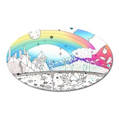 Rainbow Fun Cute Minimal Doodle Drawing Oval Magnet by Ravend