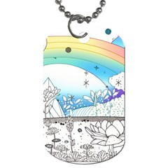 Rainbow Fun Cute Minimal Doodle Drawing Dog Tag (two Sides) by Ravend