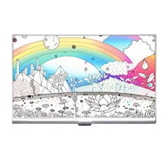 Rainbow Fun Cute Minimal Doodle Drawing Business Card Holder by Ravend