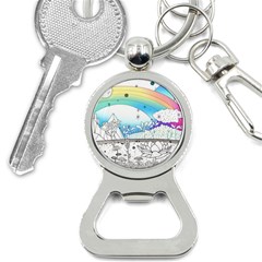 Rainbow Fun Cute Minimal Doodle Drawing Bottle Opener Key Chain by Ravend