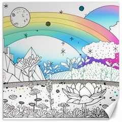 Rainbow Fun Cute Minimal Doodle Drawing Canvas 16  X 16  by Ravend