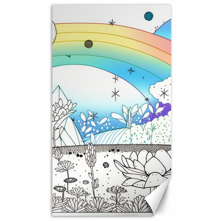 Rainbow Fun Cute Minimal Doodle Drawing Canvas 40  x 72 