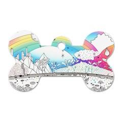 Rainbow Fun Cute Minimal Doodle Drawing Dog Tag Bone (one Side) by Ravend