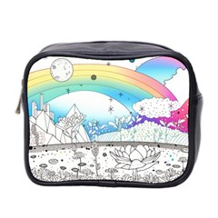 Rainbow Fun Cute Minimal Doodle Drawing Mini Toiletries Bag (two Sides) by Ravend