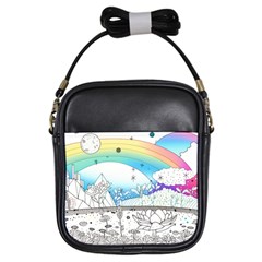 Rainbow Fun Cute Minimal Doodle Drawing Girls Sling Bag by Ravend