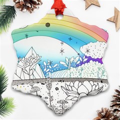 Rainbow Fun Cute Minimal Doodle Drawing Snowflake Ornament (two Sides)