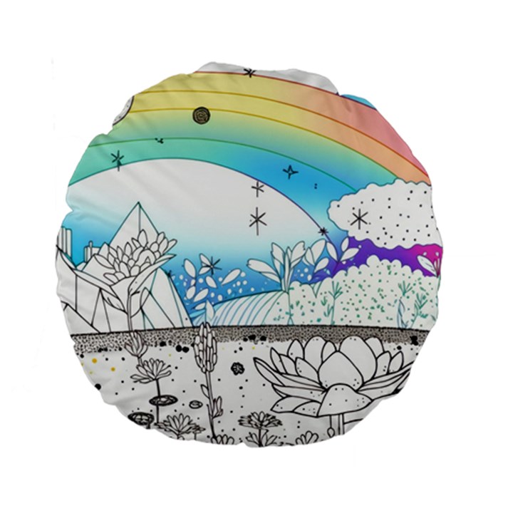 Rainbow Fun Cute Minimal Doodle Drawing Standard 15  Premium Round Cushions