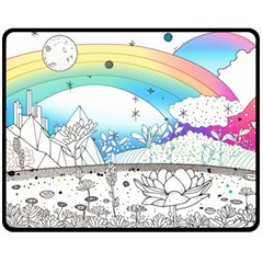 Rainbow Fun Cute Minimal Doodle Drawing Two Sides Fleece Blanket (medium) by Ravend