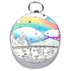 Rainbow Fun Cute Minimal Doodle Drawing Silver Compasses by Ravend