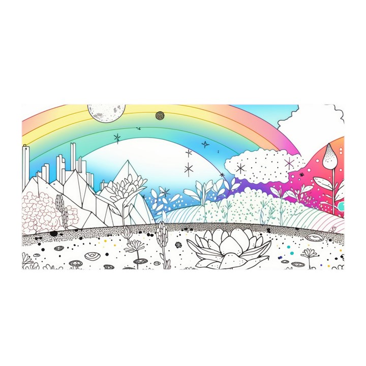 Rainbow Fun Cute Minimal Doodle Drawing Satin Wrap 35  x 70 