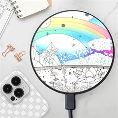 Rainbow Fun Cute Minimal Doodle Drawing Wireless Fast Charger(black)