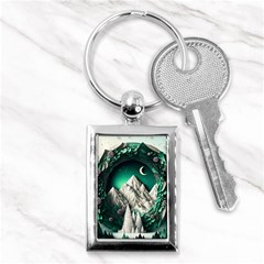 Christmas Wreath Winter Mountains Snow Stars Moon Key Chain (rectangle) by Ravend