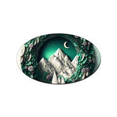 Christmas Wreath Winter Mountains Snow Stars Moon Sticker (oval) by Ravend