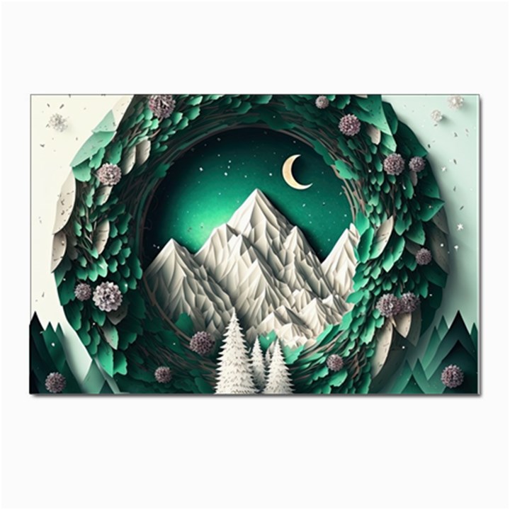 Christmas Wreath Winter Mountains Snow Stars Moon Postcard 4 x 6  (Pkg of 10)