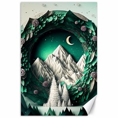 Christmas Wreath Winter Mountains Snow Stars Moon Canvas 24  X 36  by Ravend