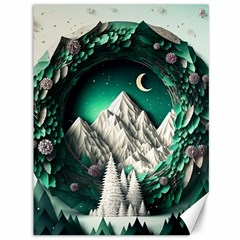 Christmas Wreath Winter Mountains Snow Stars Moon Canvas 36  X 48  by Ravend