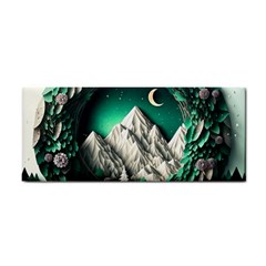 Christmas Wreath Winter Mountains Snow Stars Moon Hand Towel by Ravend