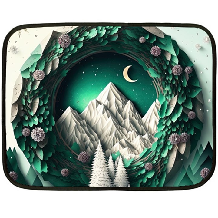 Christmas Wreath Winter Mountains Snow Stars Moon Fleece Blanket (Mini)