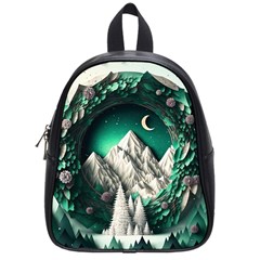 Christmas Wreath Winter Mountains Snow Stars Moon School Bag (small) by Ravend