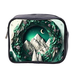 Christmas Wreath Winter Mountains Snow Stars Moon Mini Toiletries Bag (two Sides) by Ravend