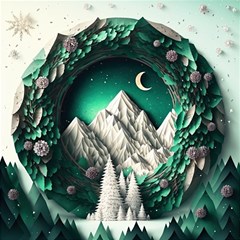 Christmas Wreath Winter Mountains Snow Stars Moon Play Mat (square) by Ravend