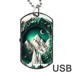 Christmas Wreath Winter Mountains Snow Stars Moon Dog Tag Usb Flash (one Side) by Ravend