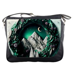 Christmas Wreath Winter Mountains Snow Stars Moon Messenger Bag by Ravend