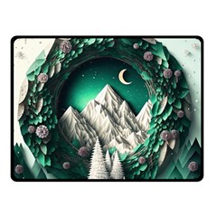 Christmas Wreath Winter Mountains Snow Stars Moon Two Sides Fleece Blanket (small) by Ravend