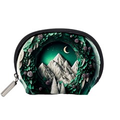 Christmas Wreath Winter Mountains Snow Stars Moon Accessory Pouch (small) by Ravend