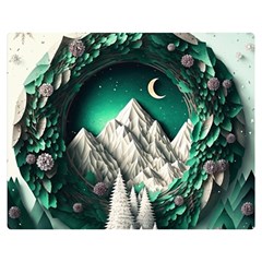 Christmas Wreath Winter Mountains Snow Stars Moon Two Sides Premium Plush Fleece Blanket (medium) by Ravend